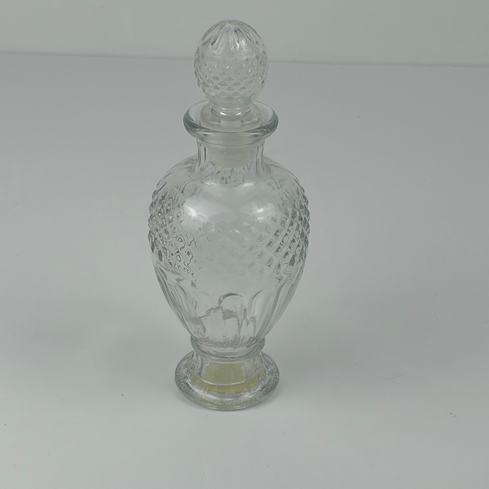 Vintage Avon Skin So Soft Bath Oil Glass Decanter Bottle Clear Diamond Pattern